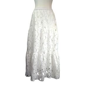 Women's Linea White Floral Cotton Long Skirt - Size XL